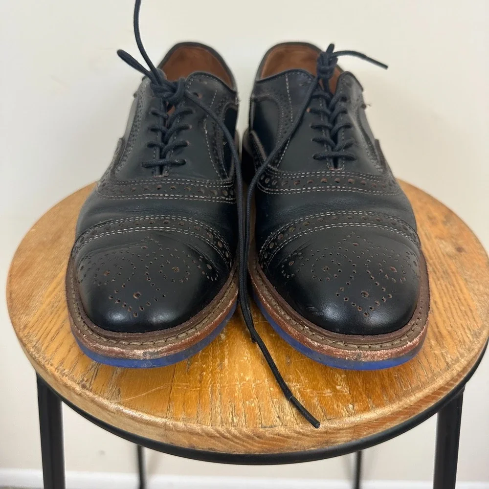 Allen Edmonds Strandmok US 8.5 E Black Blue Bottom Danite Wingtip Dress Shoes